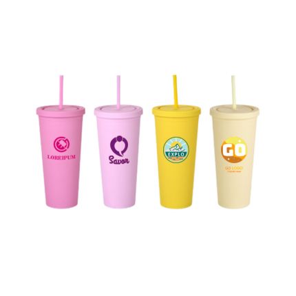 24oz Matte Plastic Cups with Lids & Straws