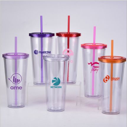 24oz Plastic Cups with Lids & Straws