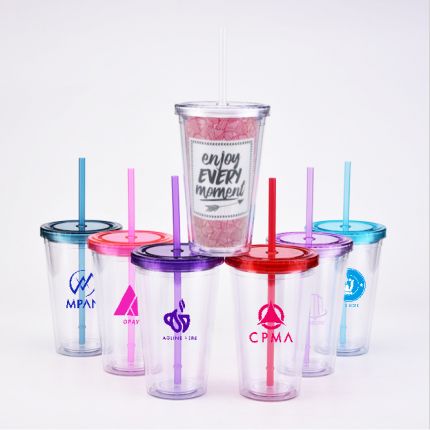 16oz Plastic Cups with Lids & Straws